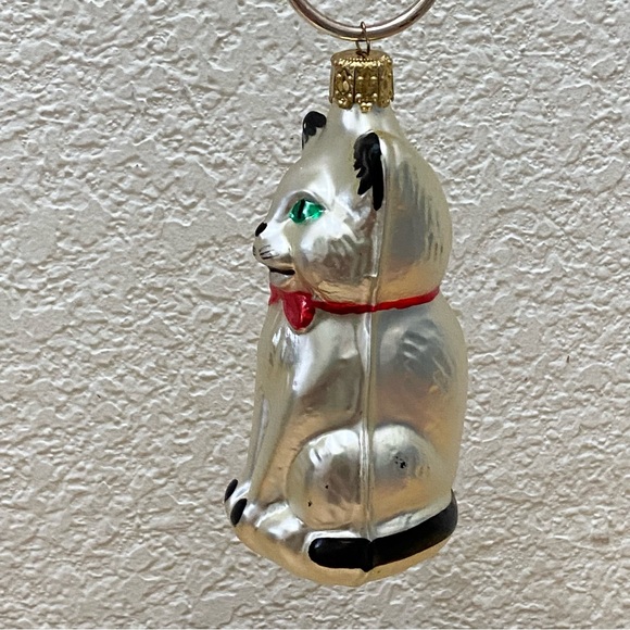 Vintage Christborn White Cat with Red Bow Hand Blown Glass Christmas Ornament - Picture 8 of 15